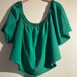 Green off the shoulder blouse